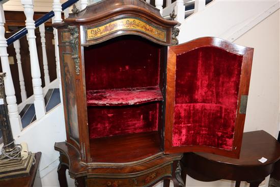 A Louis XV style vitrine, serpentine shape with Vernis Martin panels W.74cm